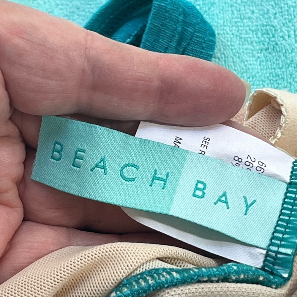 So Flattering! Beach Bay Wrap Top, Gold Metal Circle Grommet-Teal 1 pc Swim Suit - Picture 14 of 16